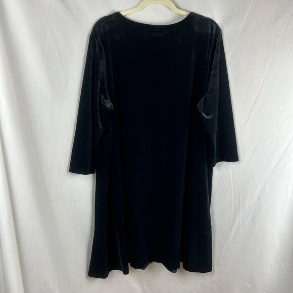 J Jill Wearever‎ Velvet Shift Dress Women Plus 2X Black 3/4 Sleeve Flounce Hem - Picture 7 of 8